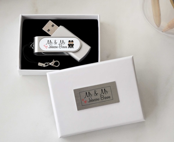 Personalised Mr & Mr Wedding Groom & Groom USB Drive Same Sex Wedding